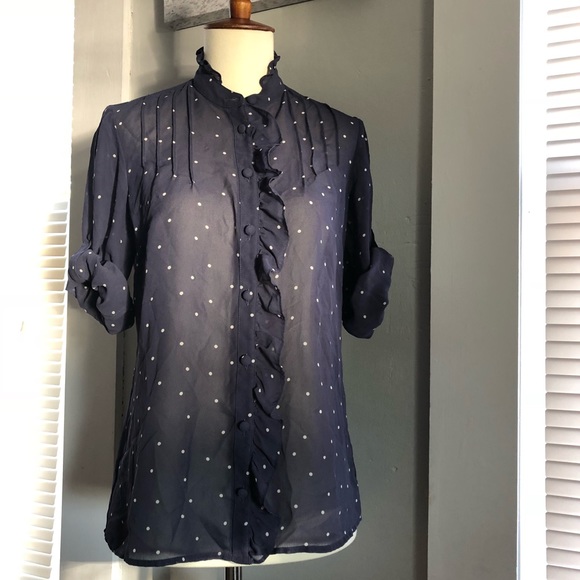Banana Republic navy polka dot shear top xs - Picture 3 of 8